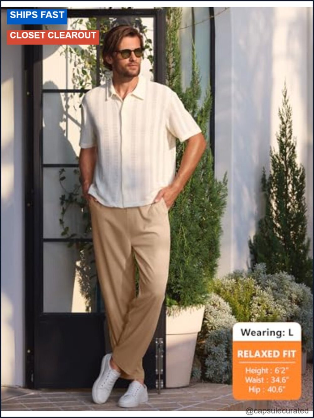Men's Linen Dress Pants Casual Work Golf Trousers Flat Front with Pockets - Picture 2 of 6